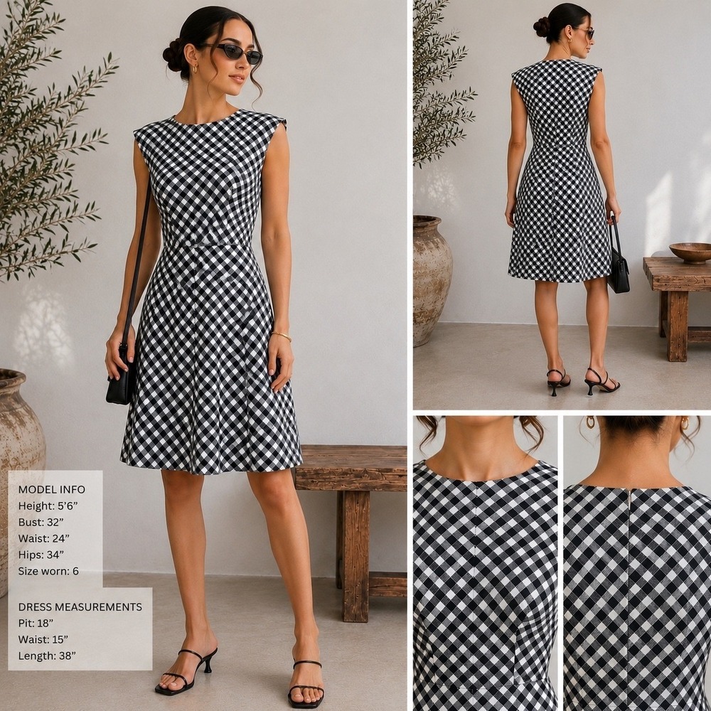 Brooks Brothers Black and White Gingham Midi Dress